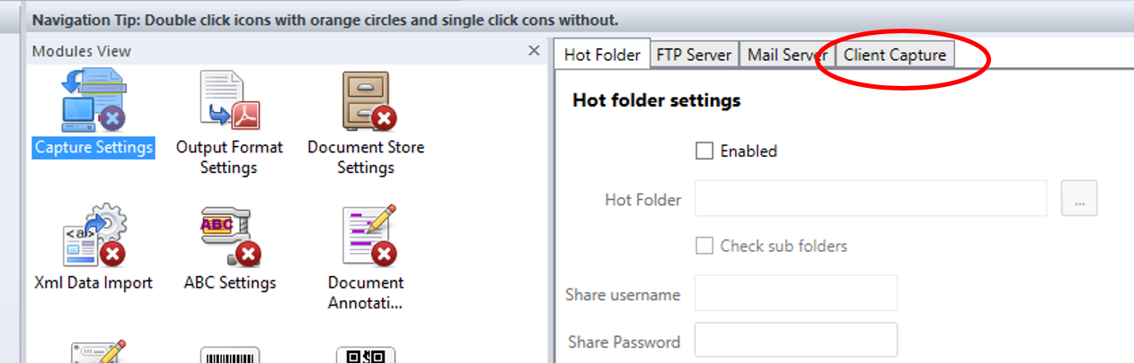 Client capture tab