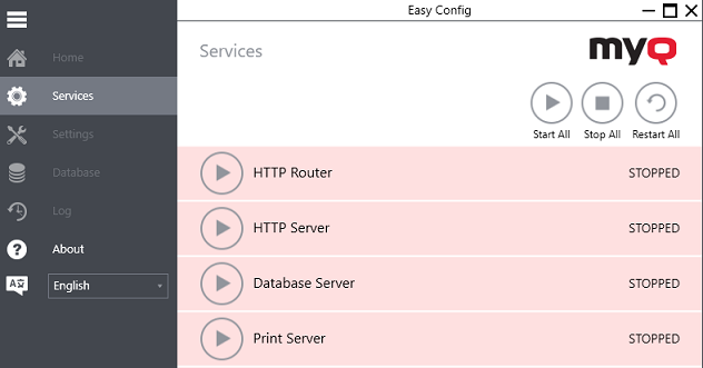 MyQ Easy Config - Stop all services