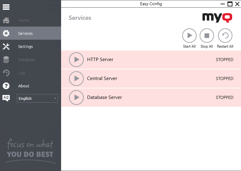 MyQ Central Easy Config - Stop all services