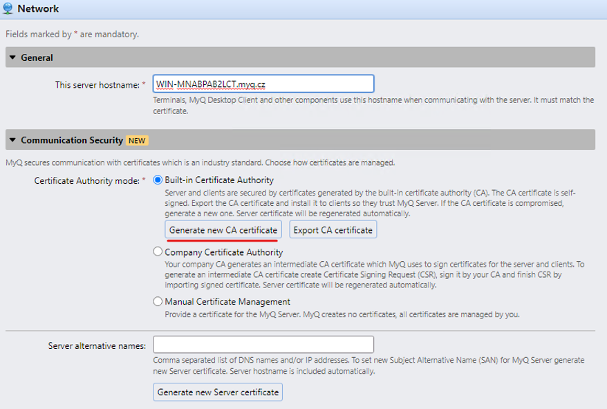 MyQ web UI - communication security