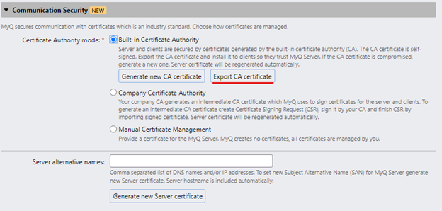 Exporting CA certificate on the MyQ web UI