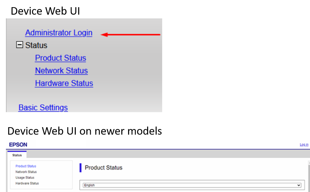 Administrator Login on the device web UI