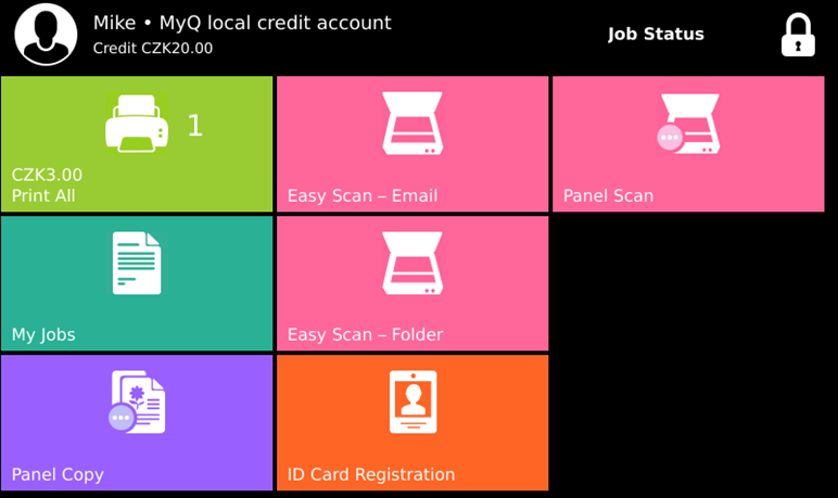 Terminal top menu with credit