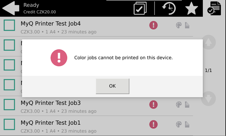 Job filters error example on the terminal