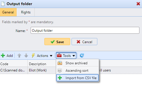 Import codes from a CSV file