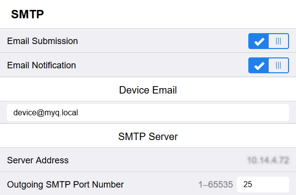SMTP setting on the EIP 3.7 web UI