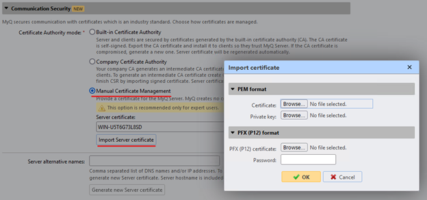 Communication security - manual certificate management