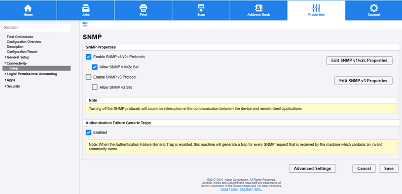 SNMP settings on EIP 4