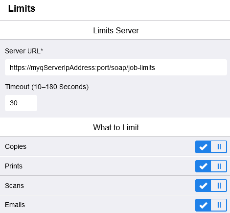 Limits setting on the EIP 3.7 web UI