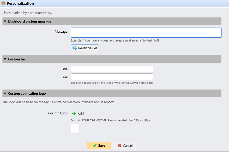 Personalization Settings tab