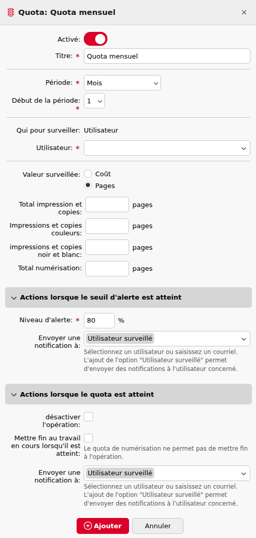 Edition Acive Quotas d’édition | MyQ X Server (Print Server) | MyQ X Help Center