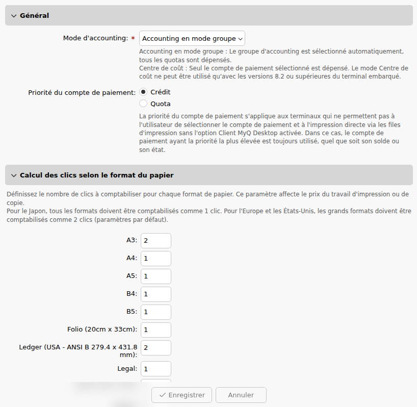 Paramètres comptables | MyQ X Server (Print Server) | MyQ X Help Center