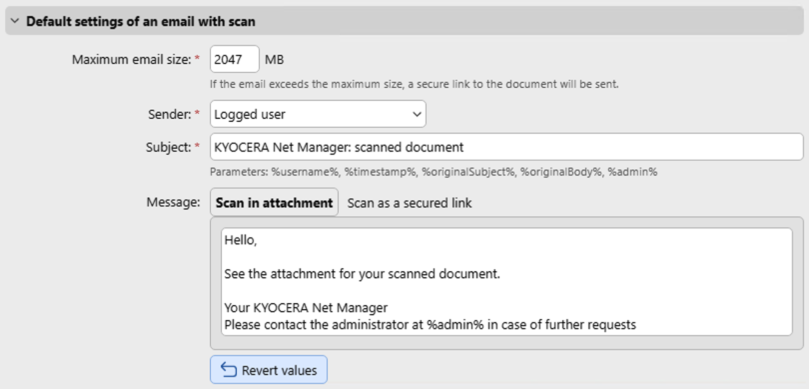 KYOCERA Net Manager - e-mails avec numérisation