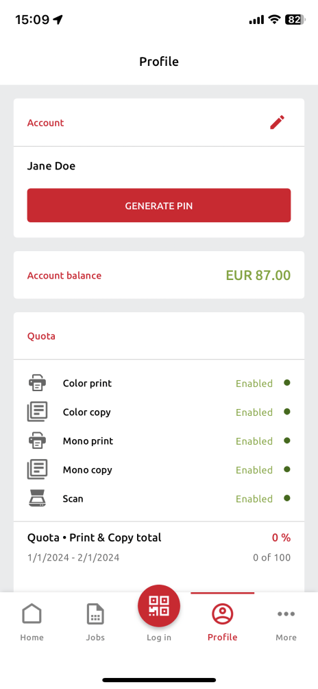 Profile screen