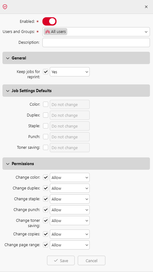 Print job policy
