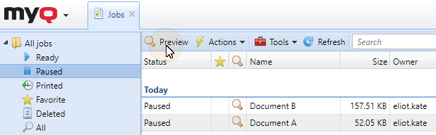 Job Preview in MyQ Web UI