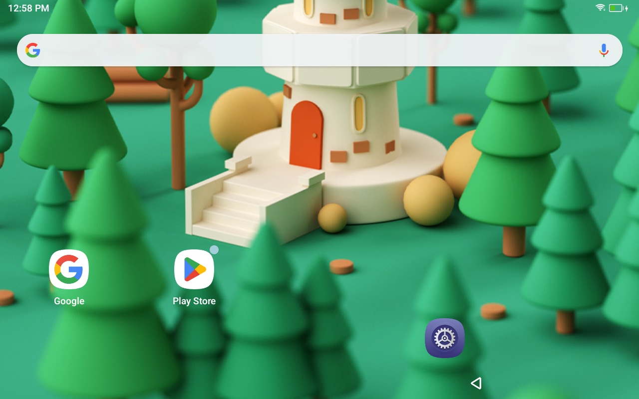 Écran d'accueil d'une tablette Android avant la configuration du kiosque